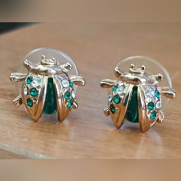 Jewelry | Ladybug Insect Beetle Green Jelly Belly Rhinestone Pierced ...